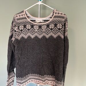 H&M Grey and Cream Nordic Patterned Crew Neck Sweater